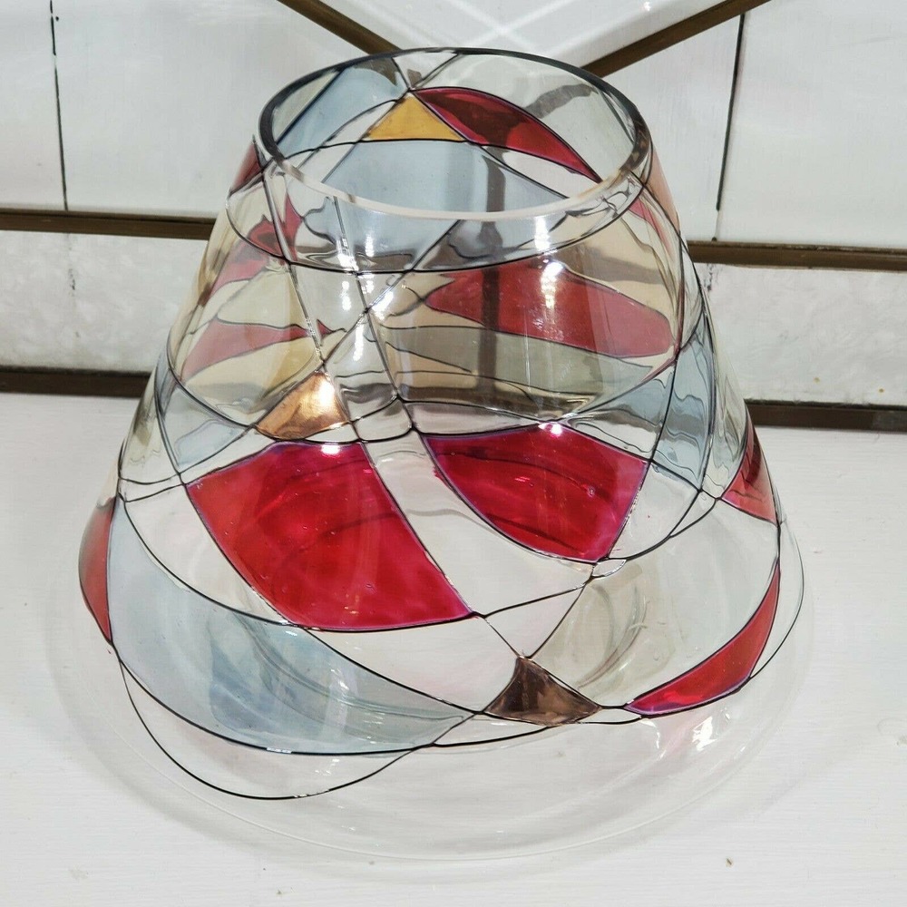 PartyLite Mosaic Calypso Jar Glass Candle Shade P8595 Stained Glass 5 x 6.5"Wide